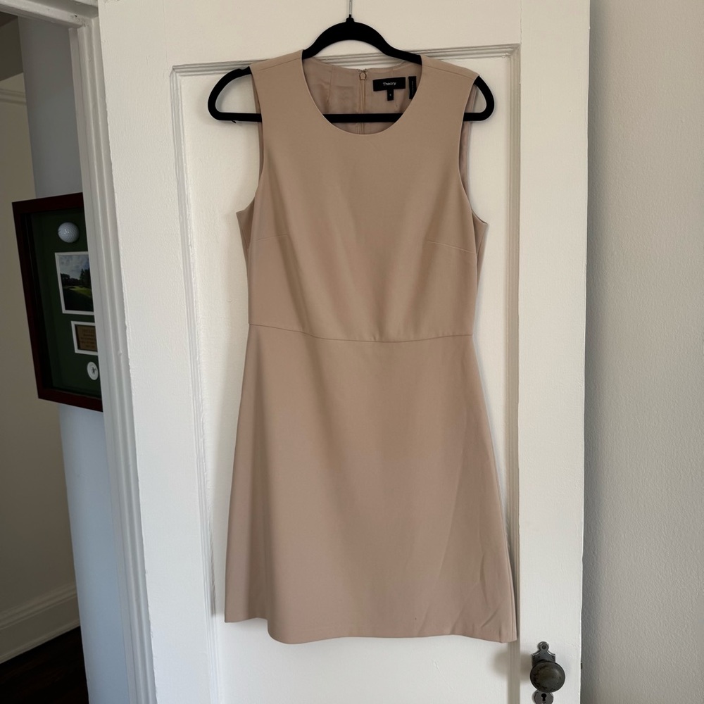Tan Sheath Mini Dress with Scoop Neck for Work